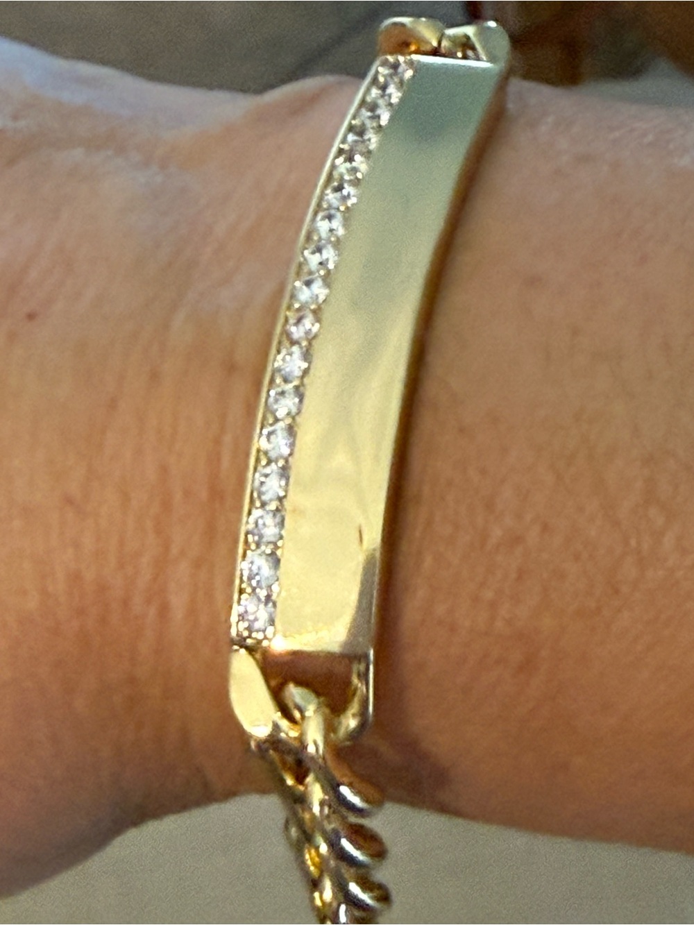 Gold Bar Bracelet with Clear Crystal Accents - Women